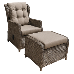 Brix Reclining High Back Resin Wicker 2pce Relax Set in Natural Rattan
