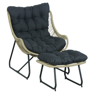Cusco Alum & Wicker Lounge Chair with Footrest in Black