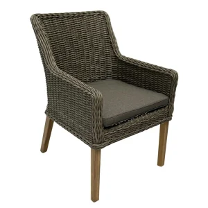 Ponte Wicker & Alum Armed Dining Chair with Timber Legs – Weathered Natural Wicker