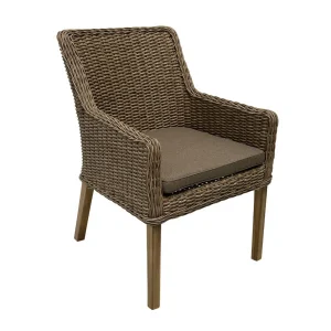 Ponte Wicker & Alum Armed Dining Chair with Timber Legs – Grey Wicker