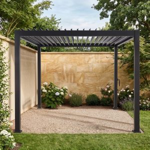 Solux 3 x 3 metre Steel Louvre Roof Gazebo-Dark Grey