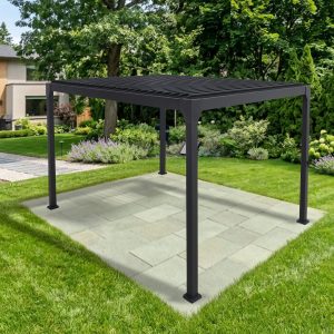 Solux 3 x 4 metre Steel Louvre Roof Gazebo-Dark Grey