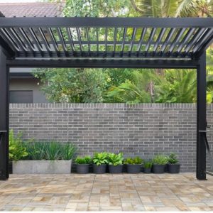 Zeus 1.6 x 3.95 metre Alum Louvre Roofed Cantilever Gazebo-Dark Grey